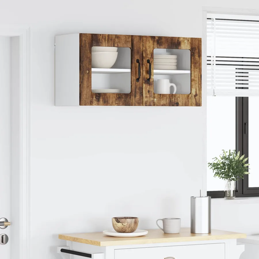 Cabinet en verre mural LUCCA 2 pcs Chêne fumé 40 x 31 x 40 cm - 4