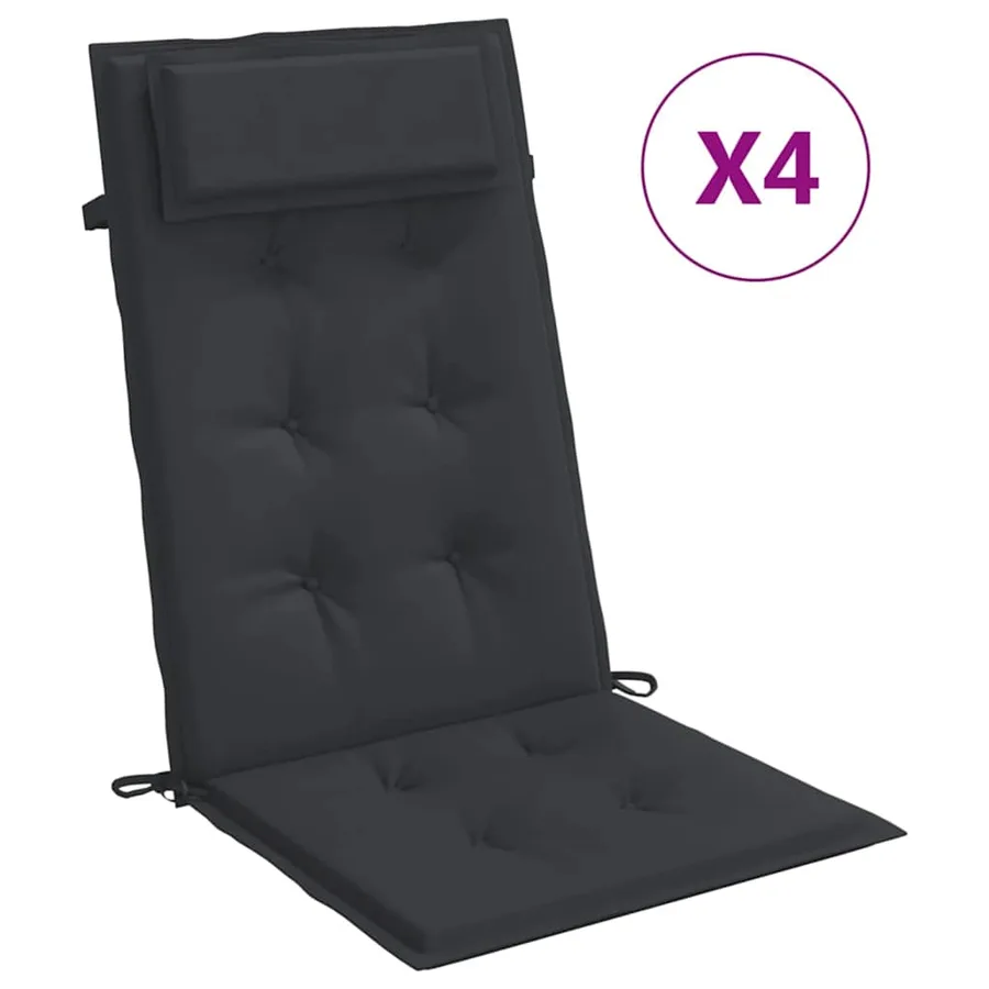 Coussins de chaise à dossier haut lot de 4 noir tissu oxford - 2