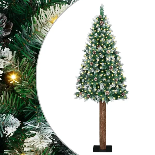 Sapin de Noël mince Vert 180 cm PVC et bois de pin massif