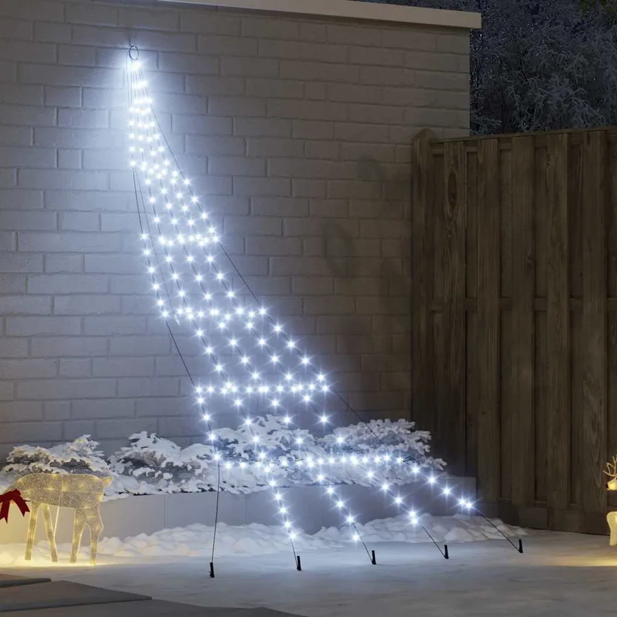 Arbre de Noël LED avec piquets au sol Blanc froid 306 cm Métal