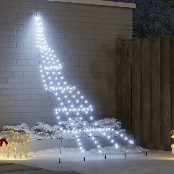 Arbre de Noël LED avec piquets au sol Blanc froid 306 cm Métal