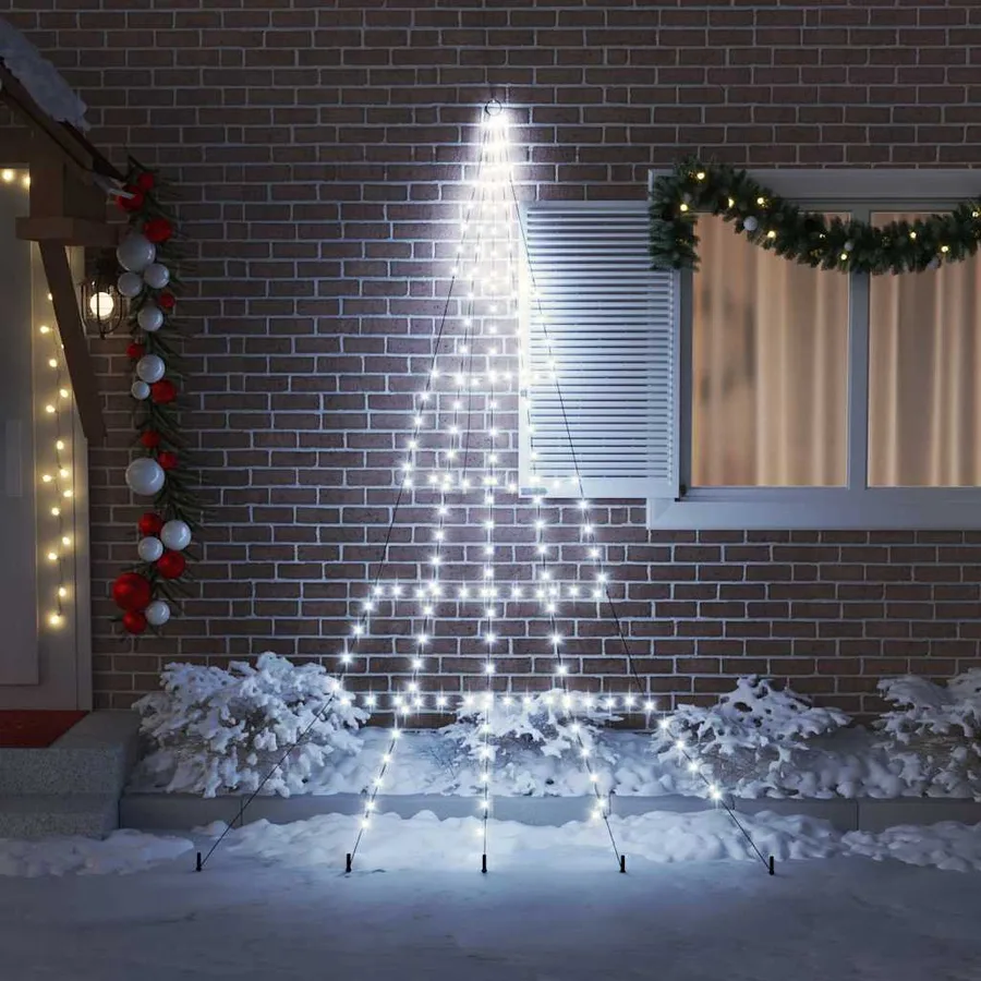 Arbre de Noël LED avec piquets au sol Blanc froid 306 cm Métal - 3