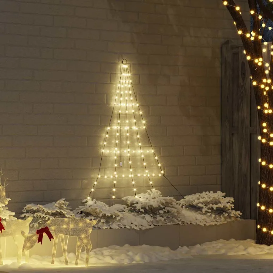 Arbre de Noël LED avec piquets au sol Blanc chaud 182 cm Métal