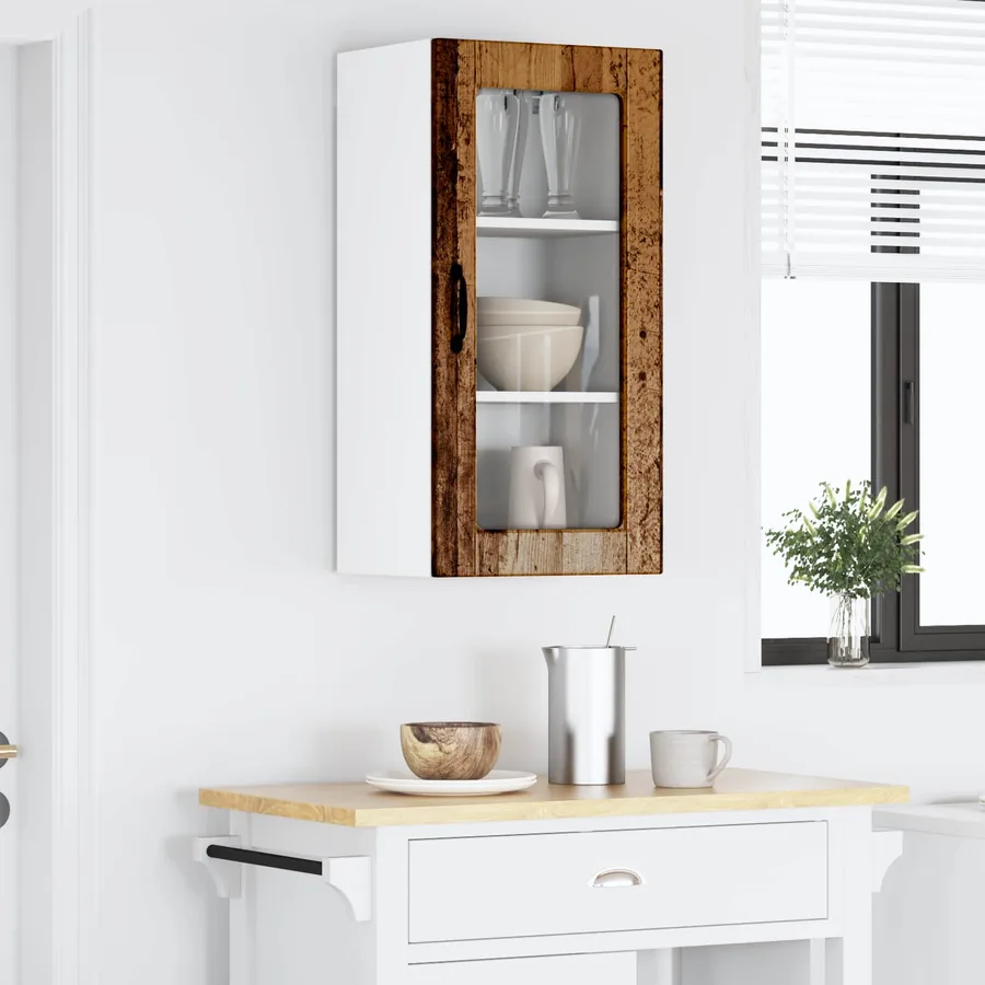 Cabinet en verre mural LUCCA Bois ancien 40 x 31 x 80 cm