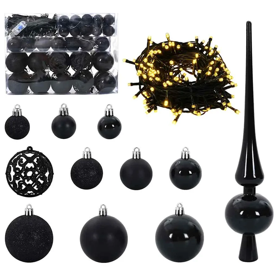 Ensemble de Boules de Noël avec 150 LED 61 pcs Noir Plastique - 2