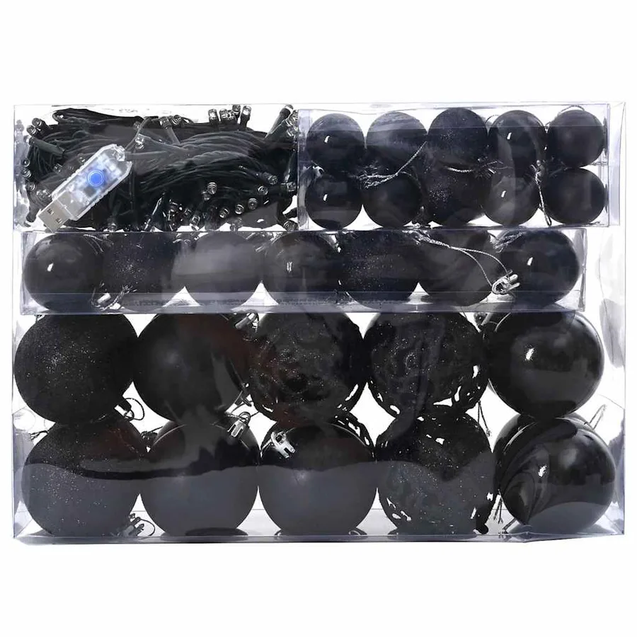 Ensemble de Boules de Noël avec 150 LED 61 pcs Noir Plastique - 3