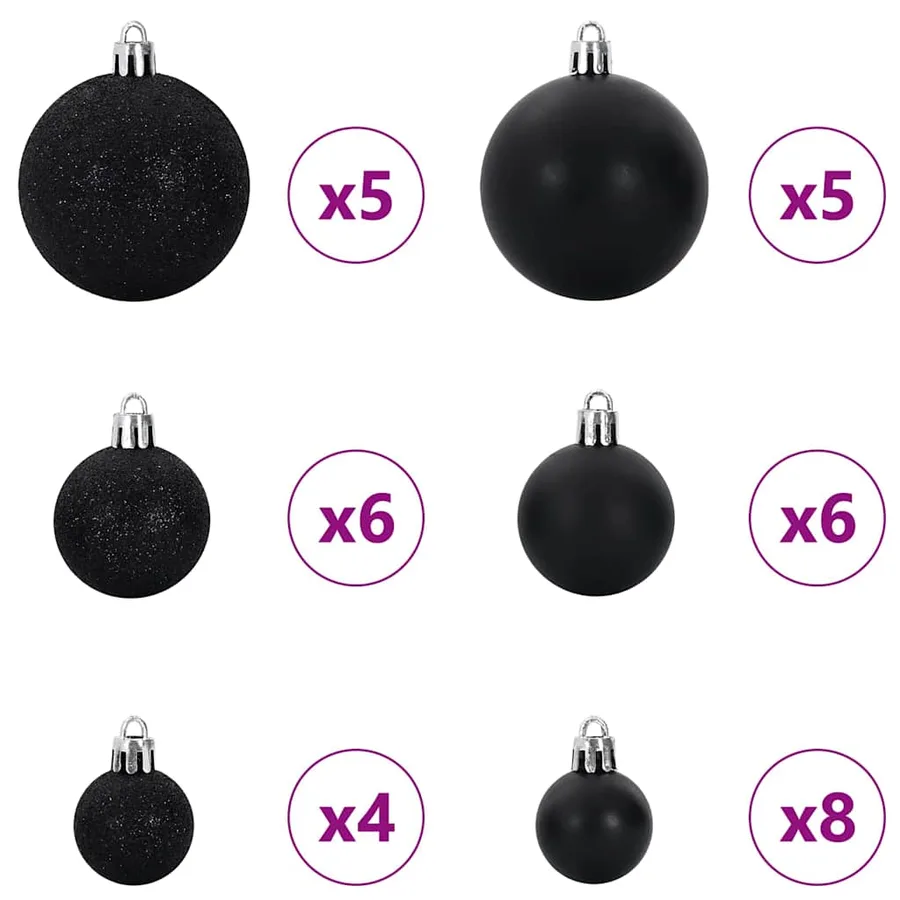 Ensemble de Boules de Noël avec 150 LED 61 pcs Noir Plastique - 4