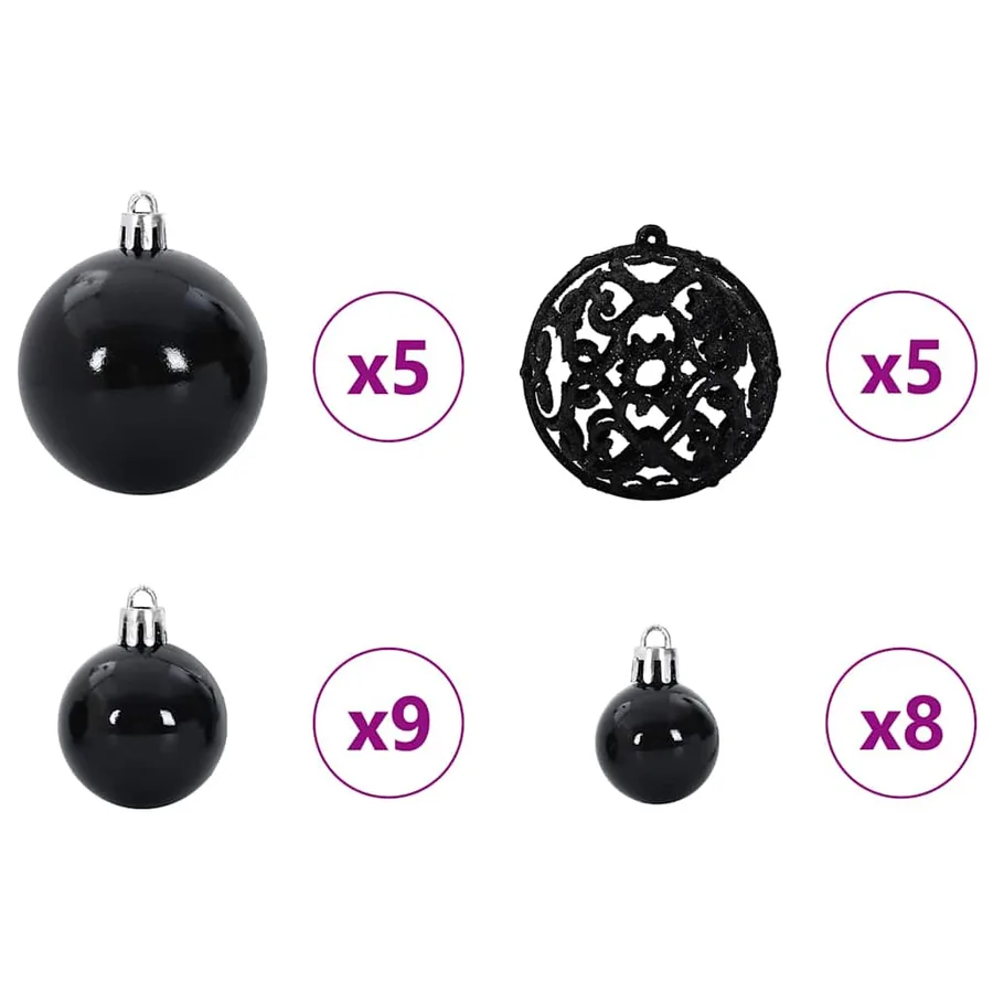 Ensemble de Boules de Noël avec 150 LED 61 pcs Noir Plastique - 5