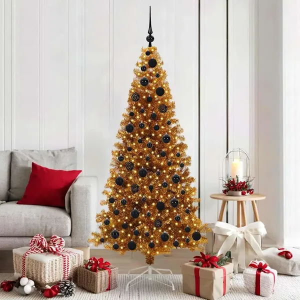 Sapin de Noël avec 300 LED avec support Doré 180 cm PET