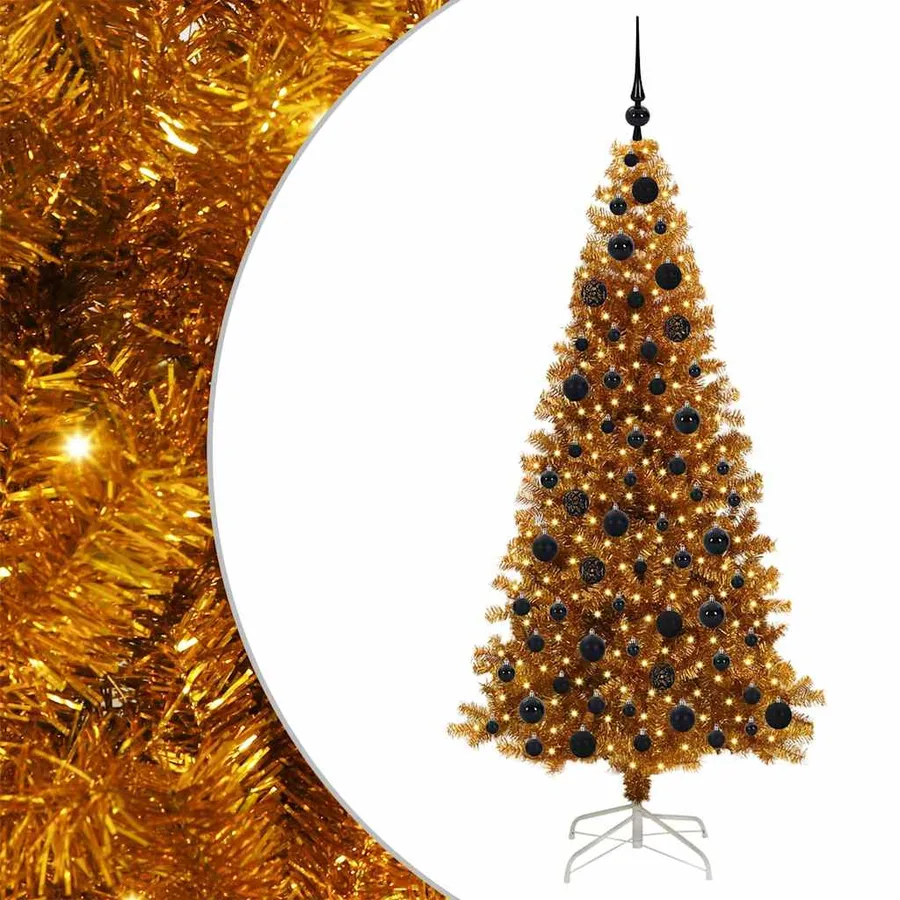 Sapin de Noël avec 300 LED avec support Doré 180 cm PET - 2
