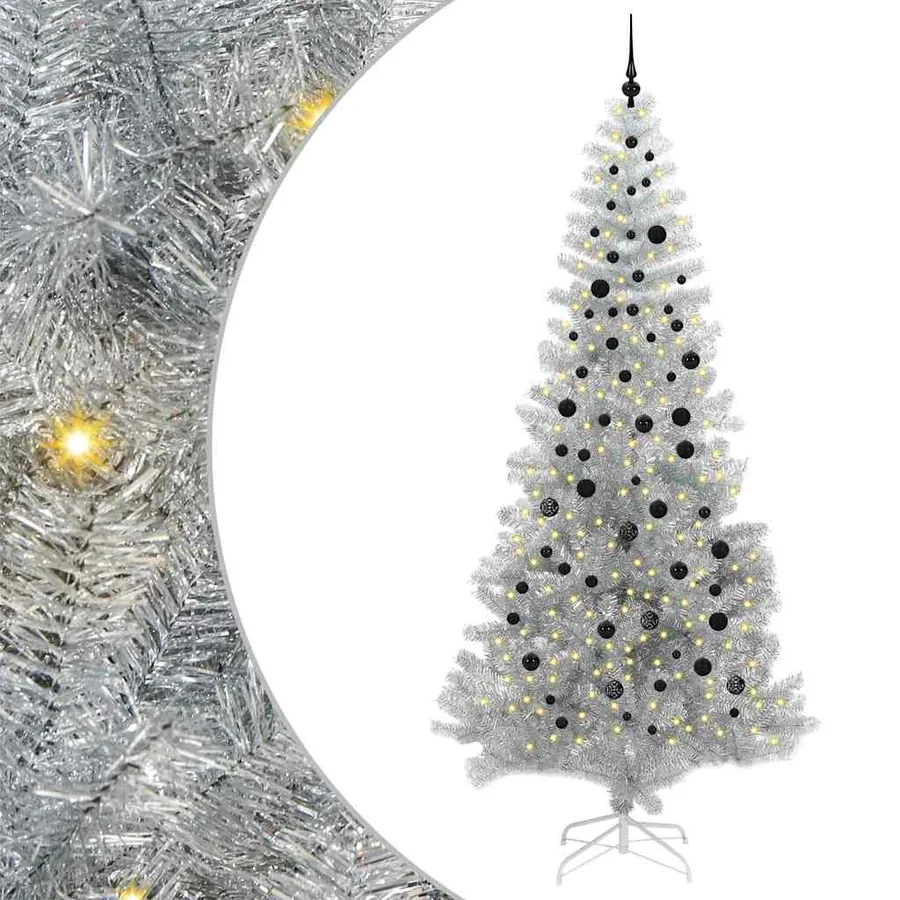 Sapin de Noël avec 300 LED avec support Argent 240 cm PET - 2