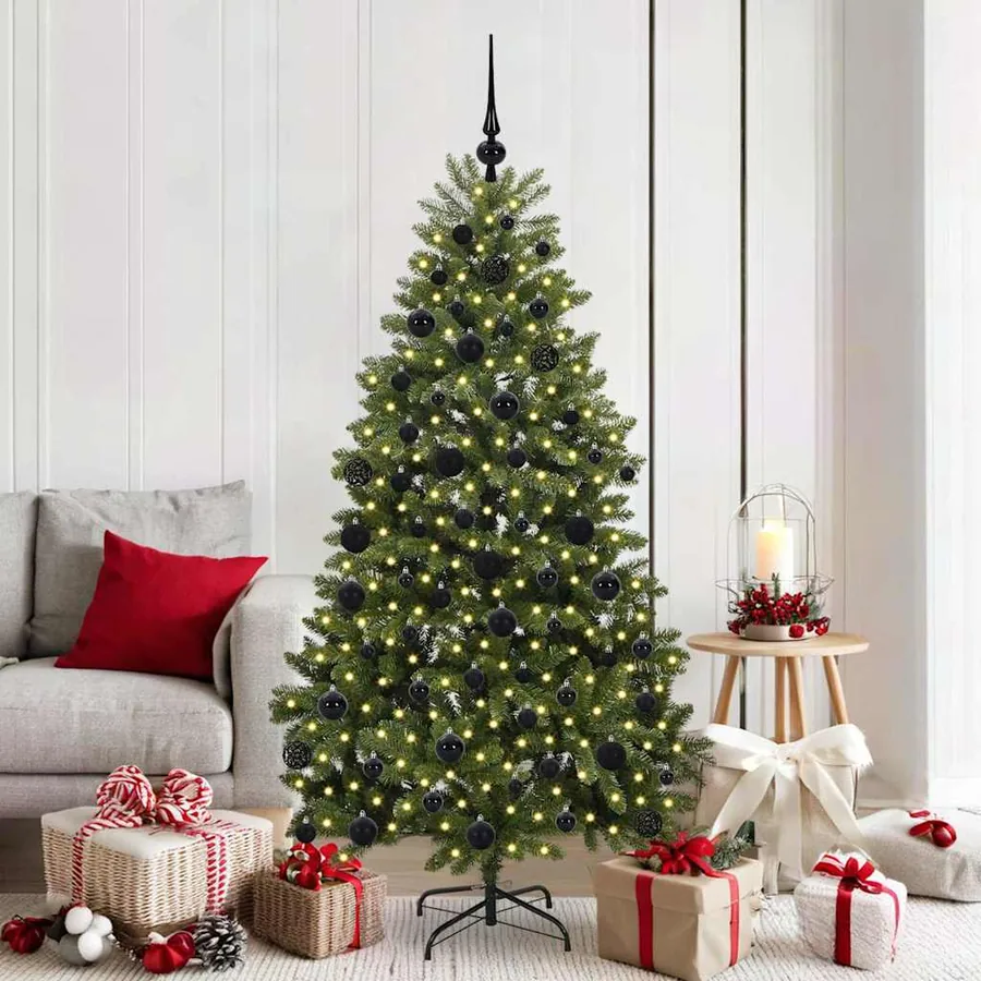Sapin de Noël artificiel avec 300 LED Vert 180 cm PVC et métal
