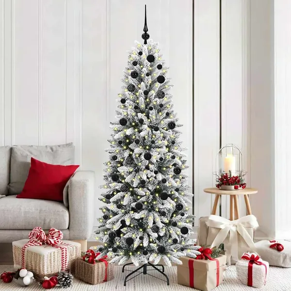Sapin de Noël artificiel avec 300 LED avec support Blanc 180 cm