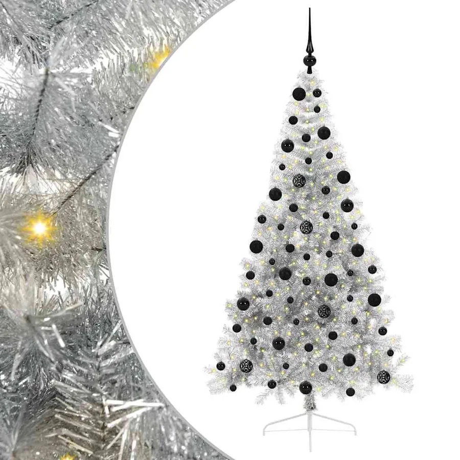 Sapin de Noël artificiel pré-éclairé Argent 210 cm PET - 2