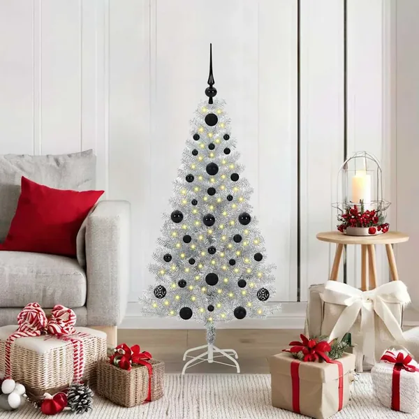 Sapin de Noël avec 150 LED avec support Argent 120 cm PET