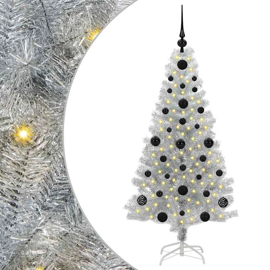 Sapin de Noël avec 150 LED avec support Argent 120 cm PET - 2