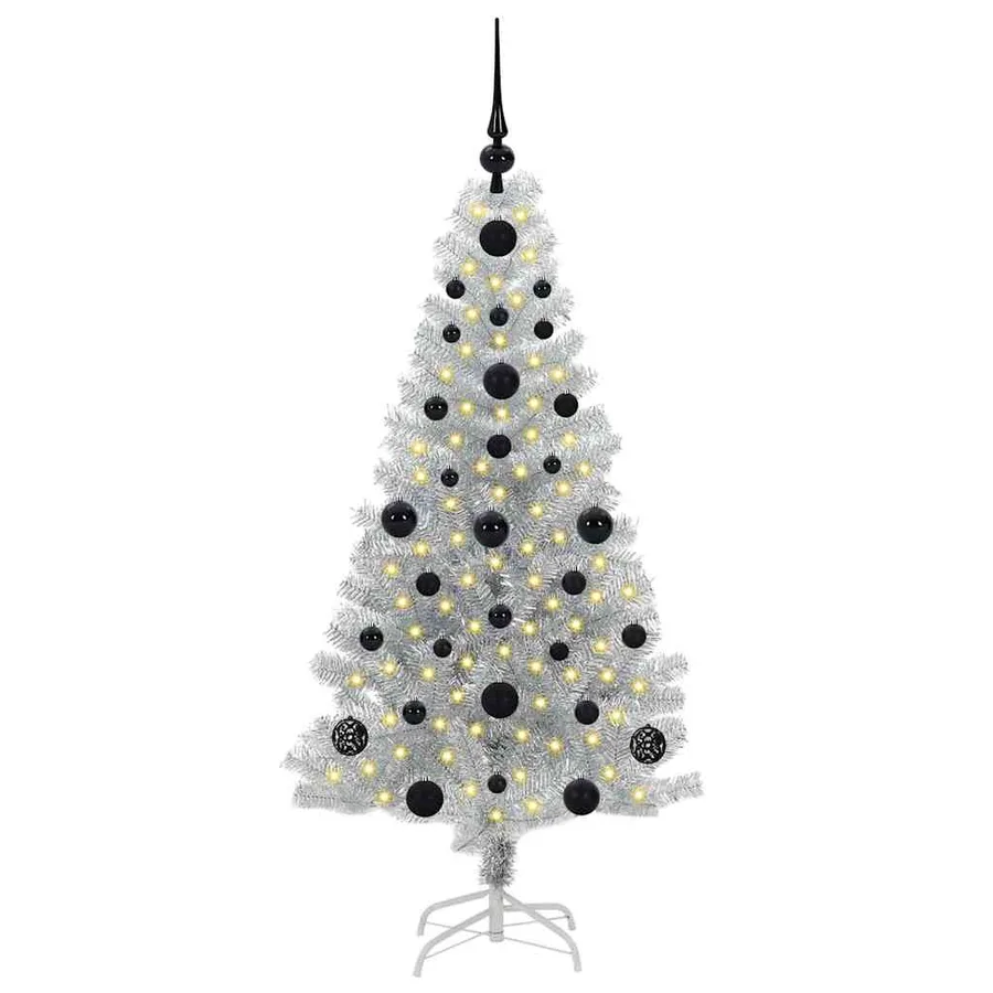 Sapin de Noël avec 150 LED avec support Argent 120 cm PET - 3