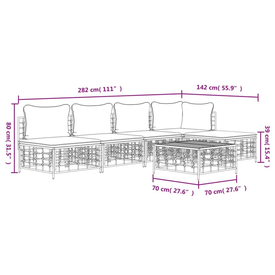 Salon de jardin 6 pcs avec coussins anthracite résine tressée - 10