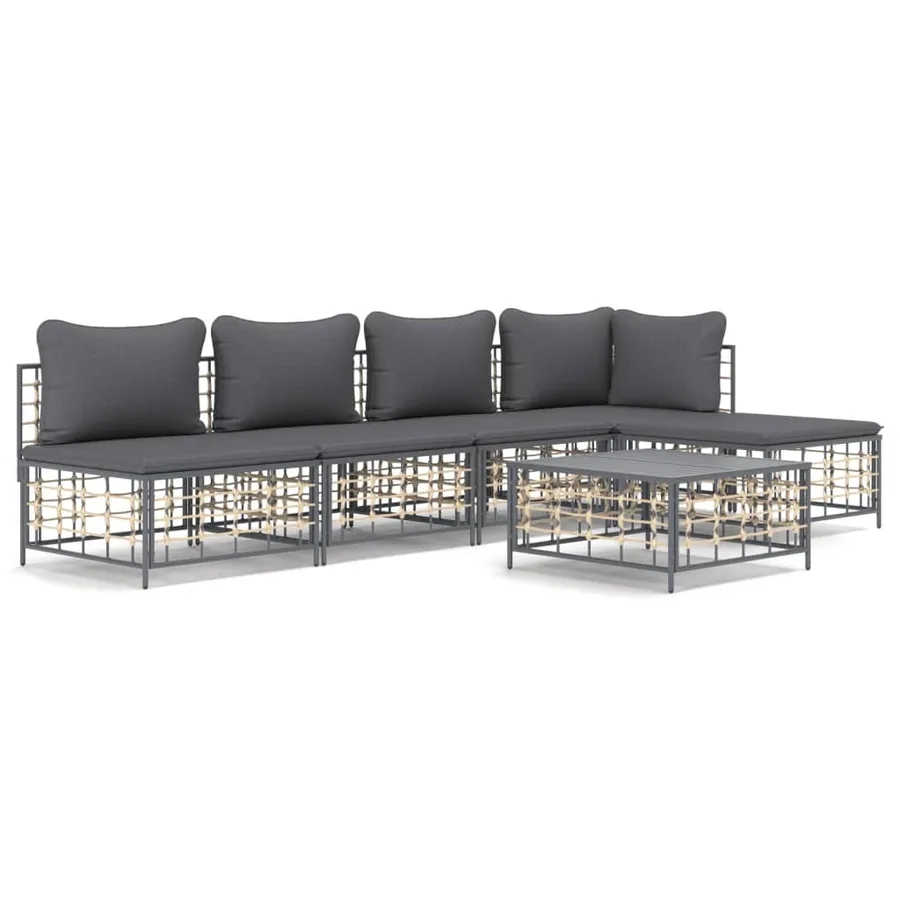 Salon de jardin 6 pcs avec coussins anthracite résine tressée - 2