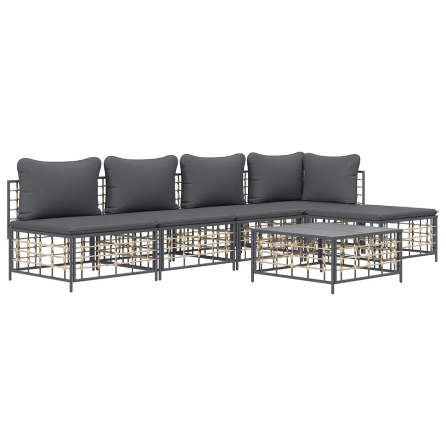 Salon de jardin 6 pcs avec coussins anthracite résine tressée - 3