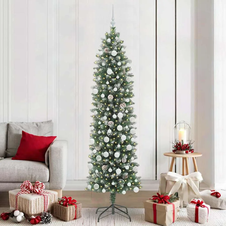 Arbre de Noël artificiel slim avec 300 LED Vert et blanc 210 cm