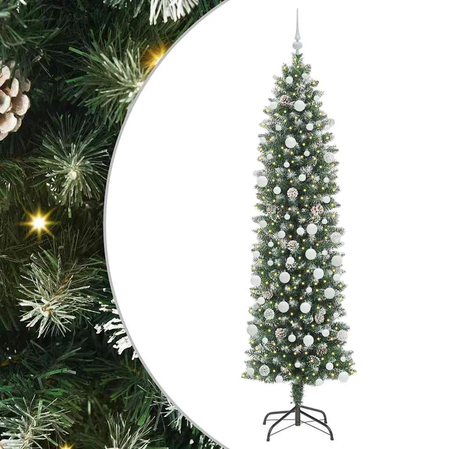 Arbre de Noël artificiel slim avec 300 LED Vert et blanc 210 cm - 2