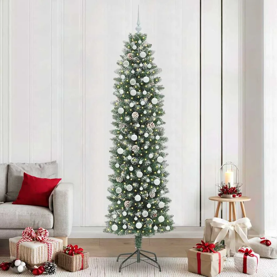 Arbre de Noël artificiel slim avec 300 LED Vert et blanc 240 cm