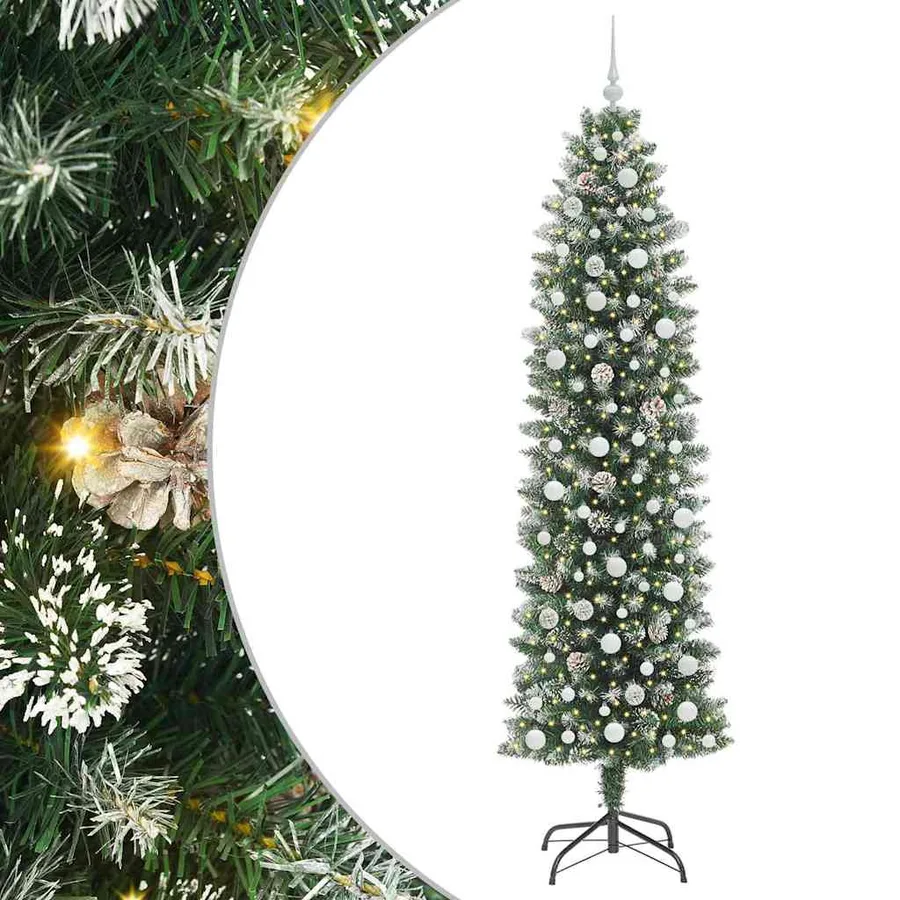 Arbre de Noël artificiel slim avec 300 LED Vert et blanc 240 cm - 2