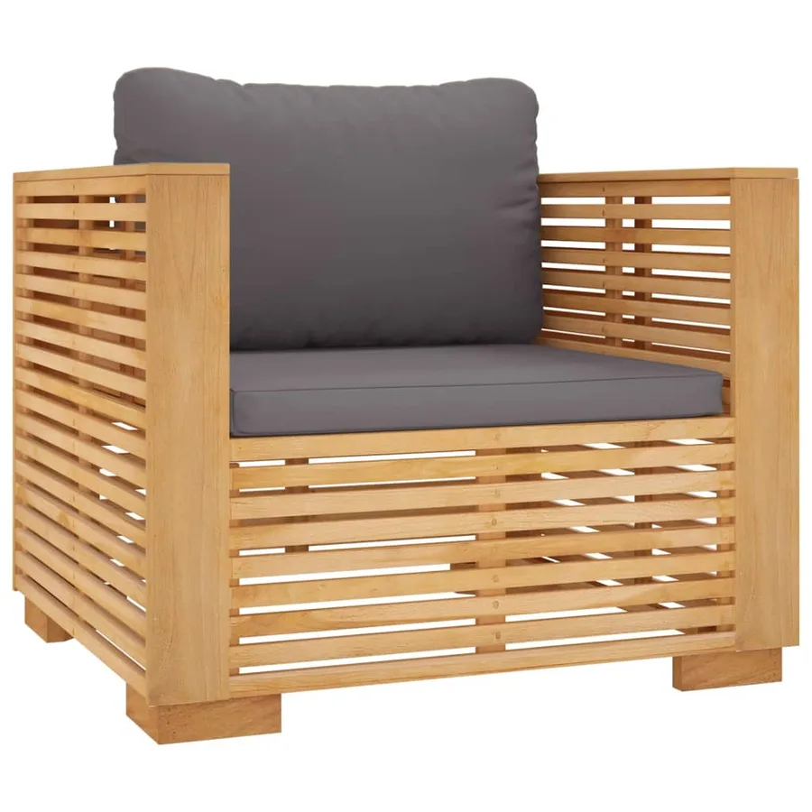 Fauteuil de jardin avec coussins gris foncé Bois de teck massif - 2