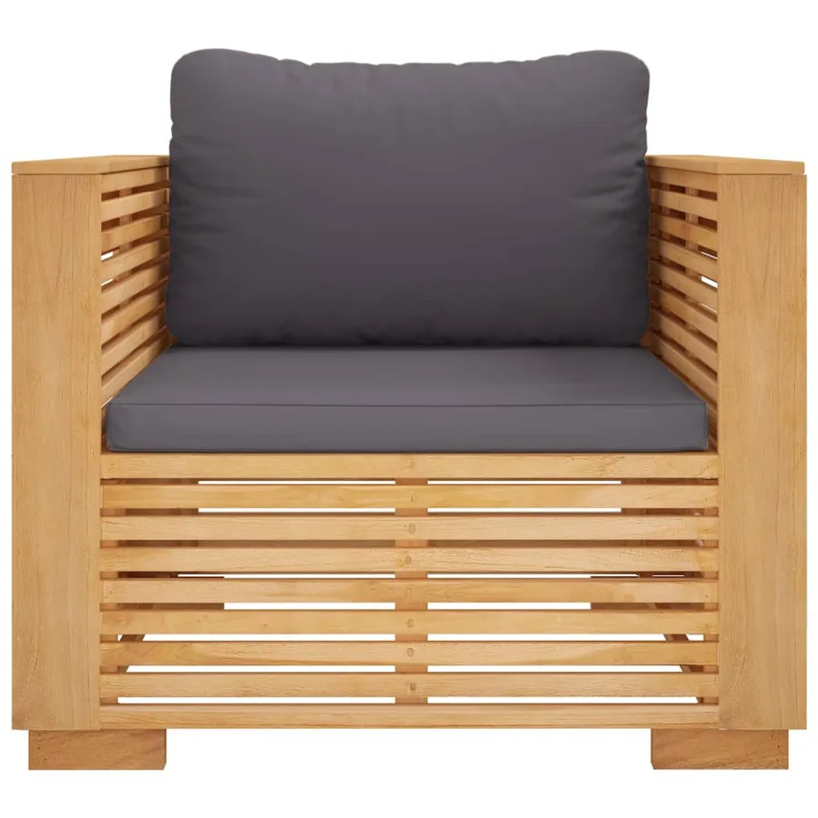 Fauteuil de jardin avec coussins gris foncé Bois de teck massif - 3