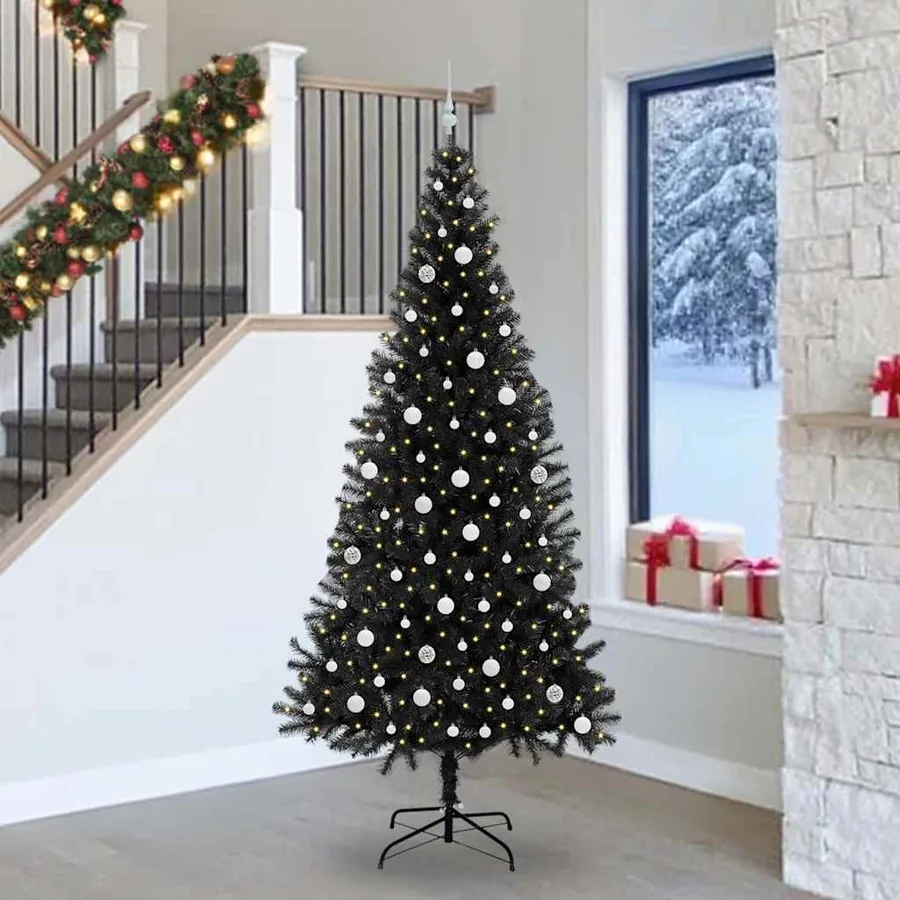 Sapin de Noël avec 300 LED avec support Noir 240 cm PVC