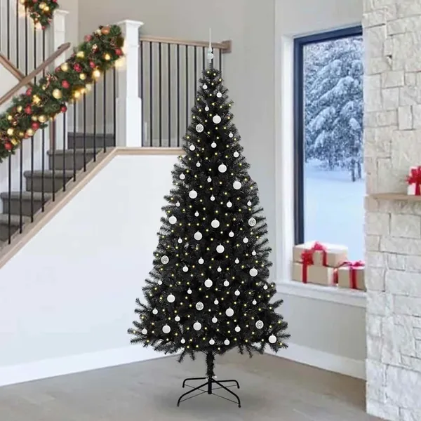 Sapin de Noël avec 300 LED avec support Noir 240 cm PVC