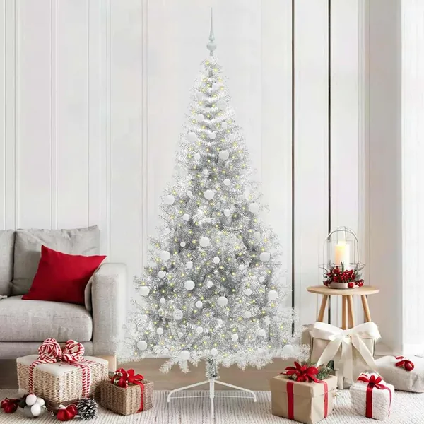 Sapin de Noël artificiel pré-éclairé Argent 210 cm PET