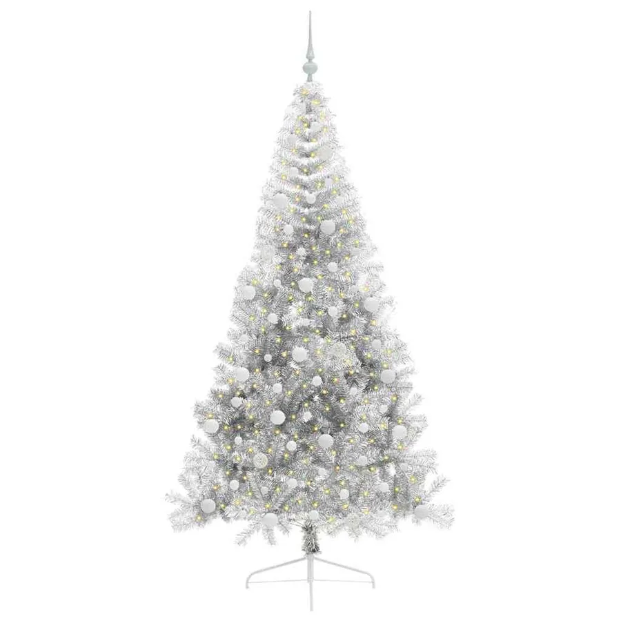 Sapin de Noël artificiel pré-éclairé Argent 210 cm PET - 3