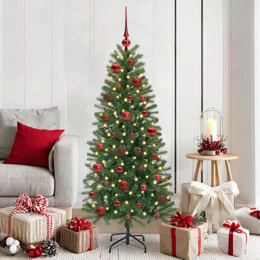 Ensemble de Boules de Noël avec 150 LED 61 pcs Rouge Plastique