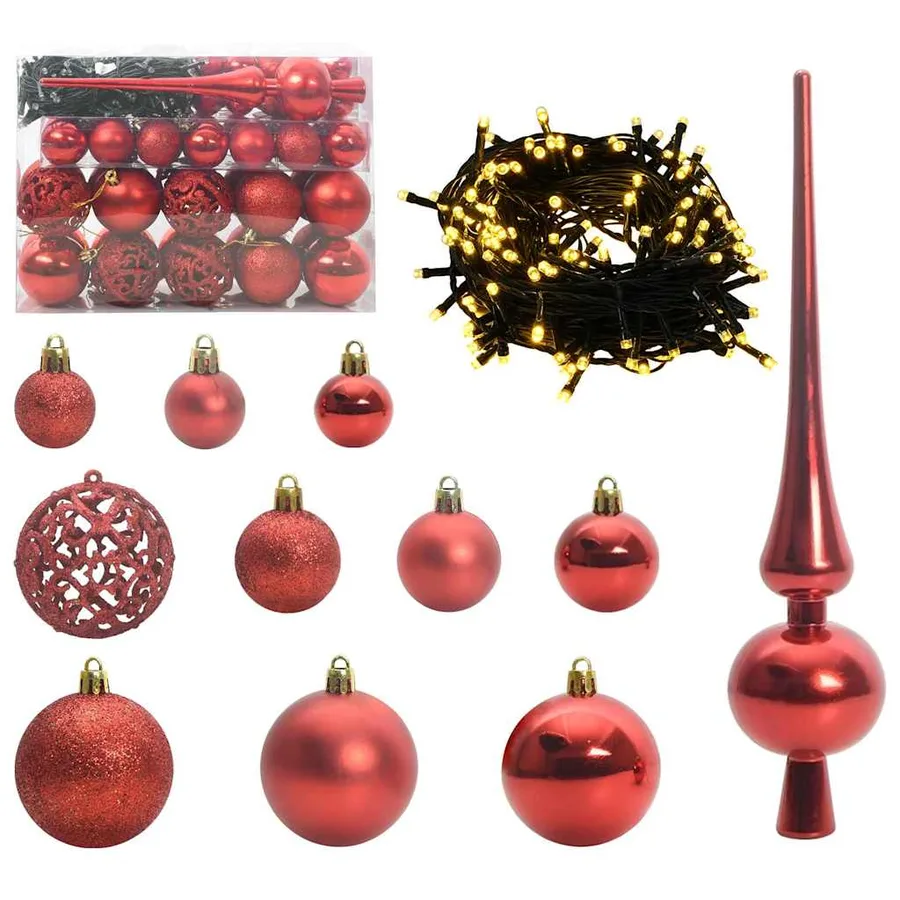 Ensemble de Boules de Noël avec 150 LED 61 pcs Rouge Plastique - 2