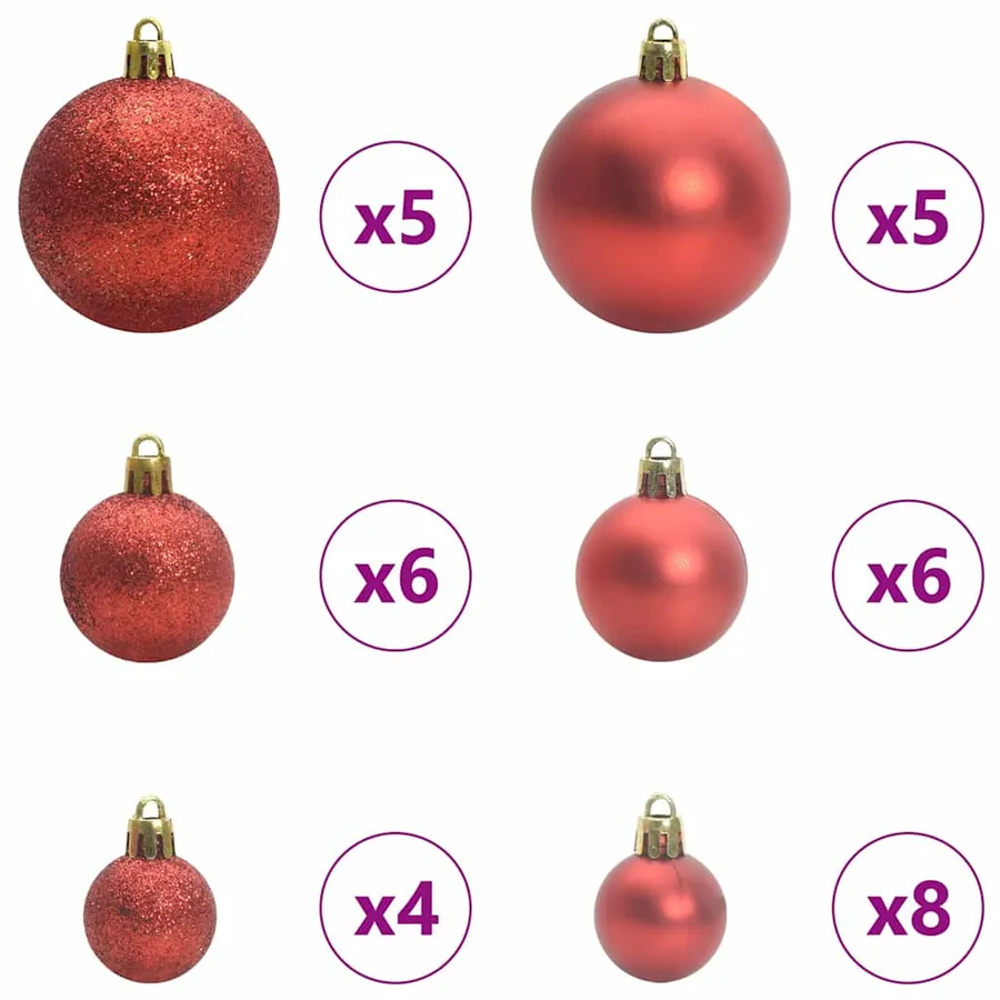 Ensemble de Boules de Noël avec 150 LED 61 pcs Rouge Plastique - 4