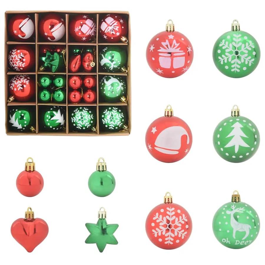 Ensemble de Boules de Noël 40 pcs Rouge et vert Plastique - 2