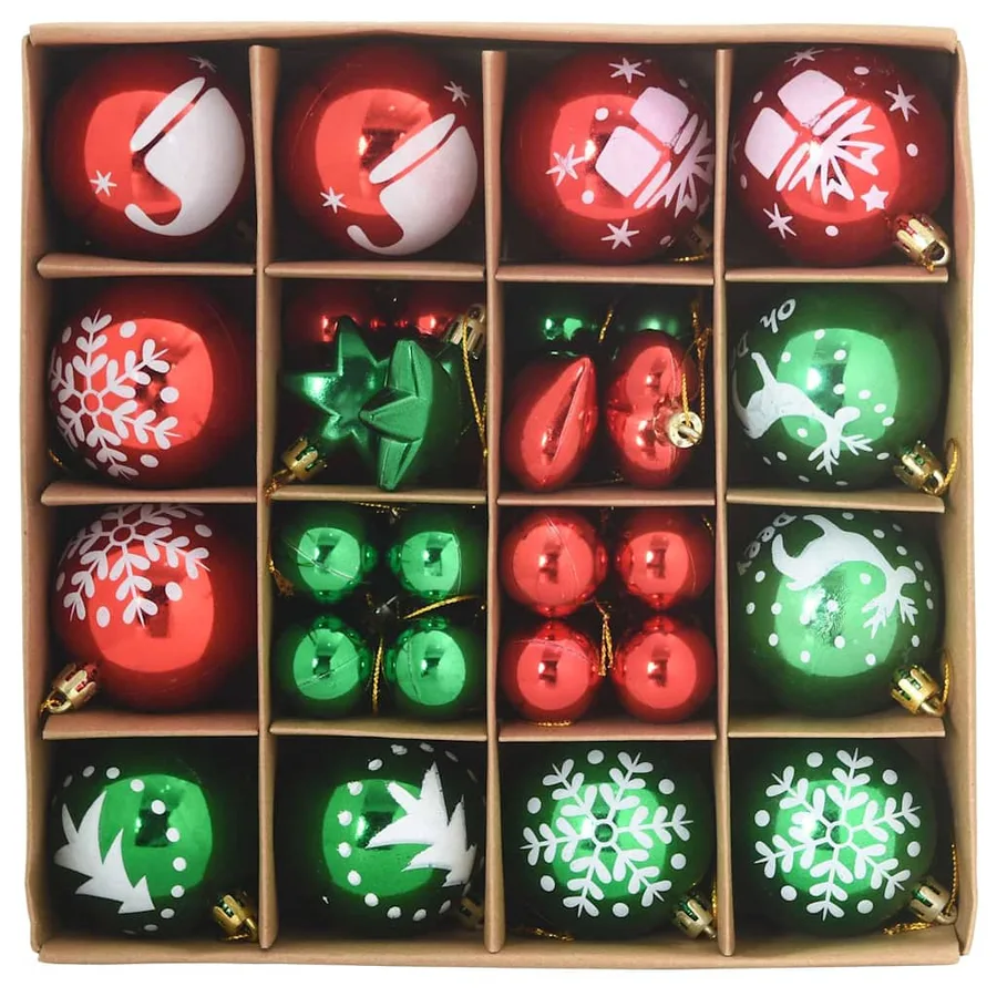 Ensemble de Boules de Noël 40 pcs Rouge et vert Plastique - 3