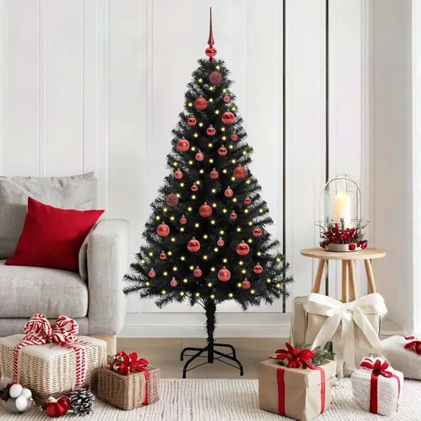 Sapin de Noël avec 150 LED avec support Noir 150 cm PVC