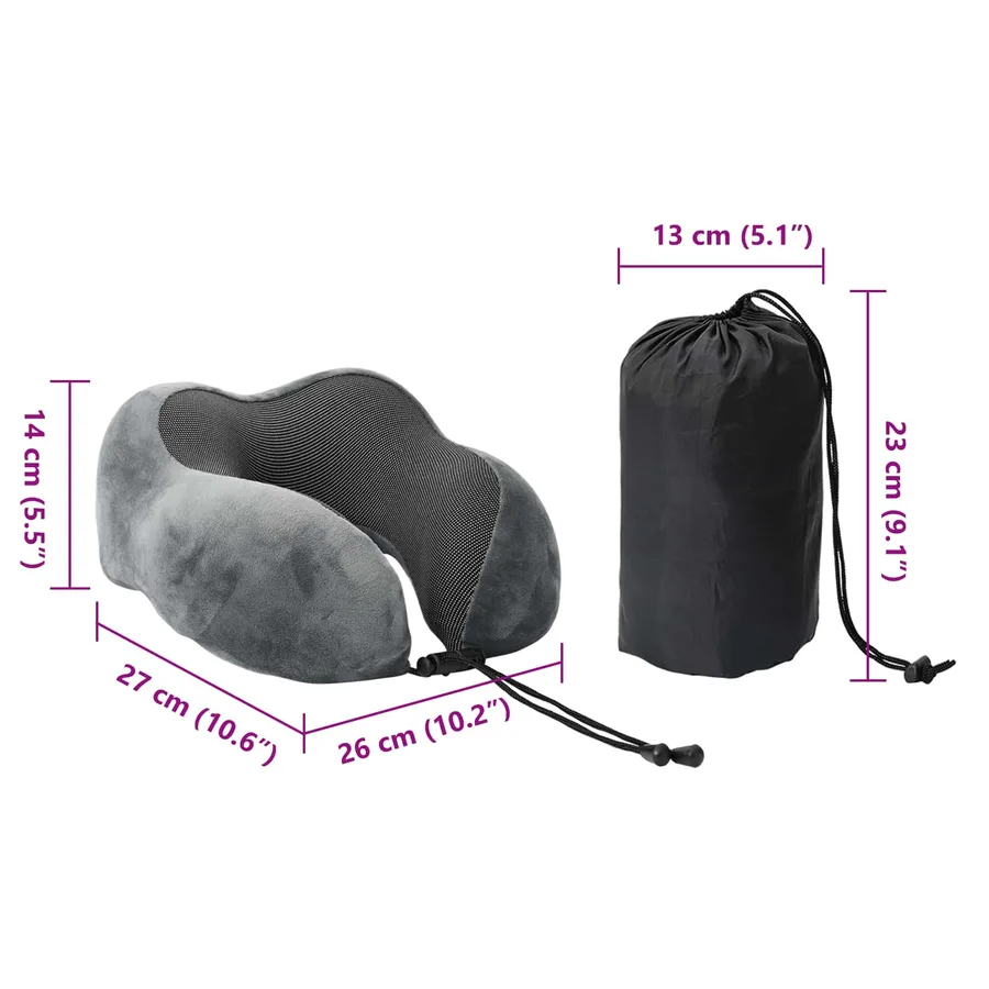 Oreiller de Voyage pour le Cou Réglable Gris 27 x 26 x 14 cm - 13