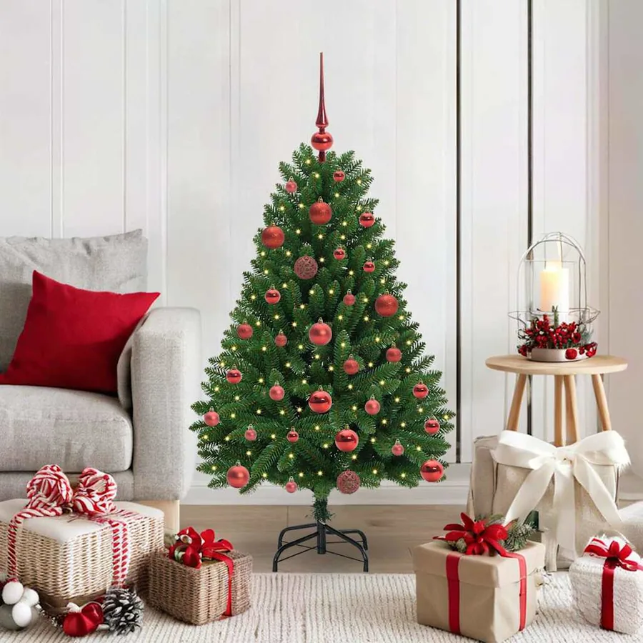 Sapin de Noël artificiel avec 150 LED Vert 120 cm PVC et métal