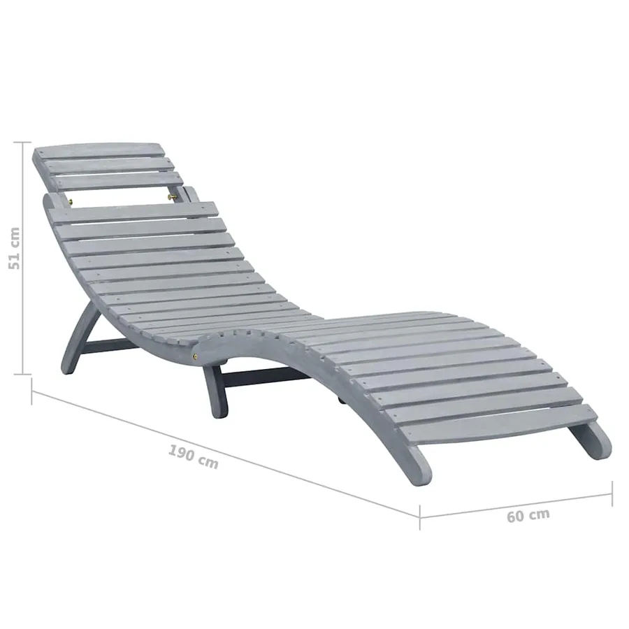 Chaise longue Délavage gris Bois d'acacia solide - 8