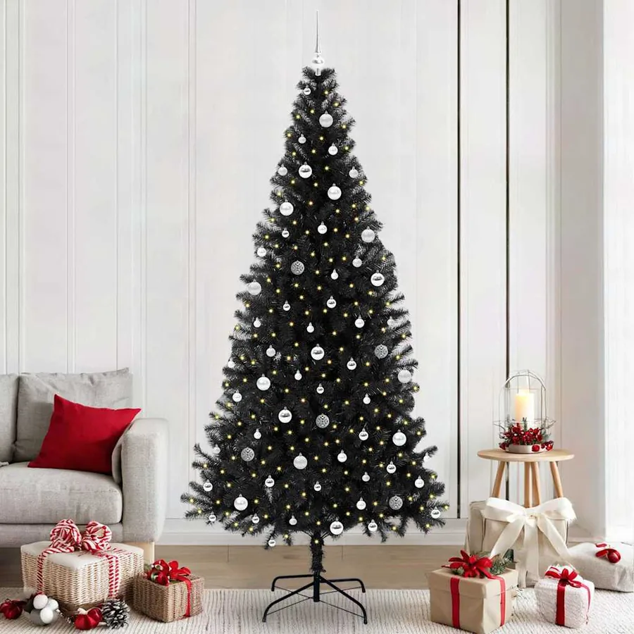 Sapin de Noël avec 300 LED avec support Noir 240 cm PVC