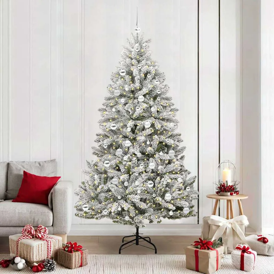 Sapin de Noël artificiel Vert et blanc 210 cm PVC et métal