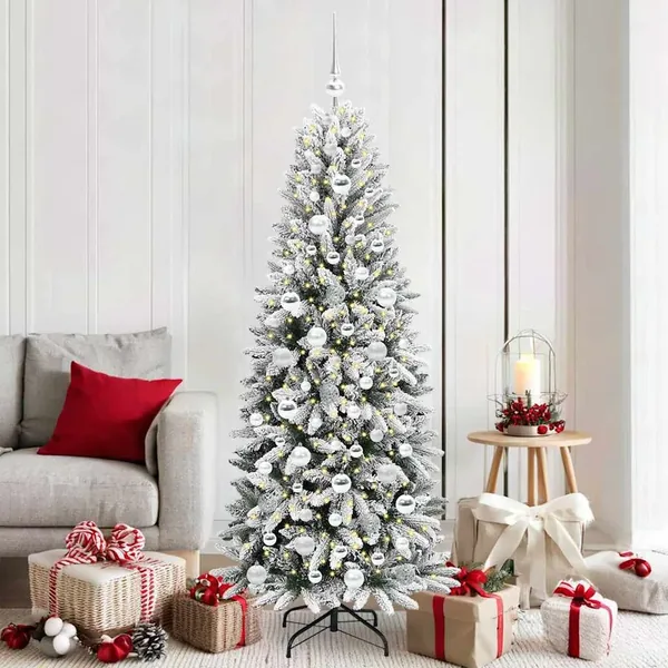Sapin de Noël artificiel avec 300 LED avec support Blanc 180 cm