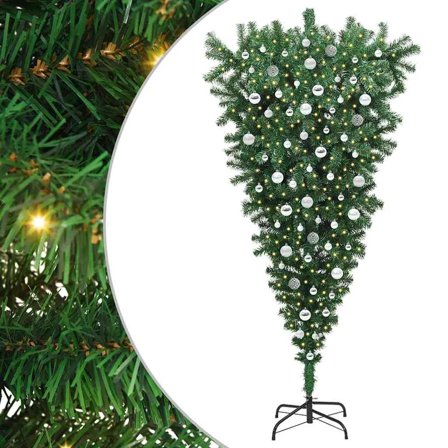 Sapin de Noël artificiel pré-éclairé à l'envers avec ensemble de boules - 2