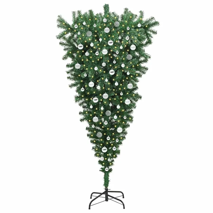 Sapin de Noël artificiel pré-éclairé à l'envers avec ensemble de boules - 3