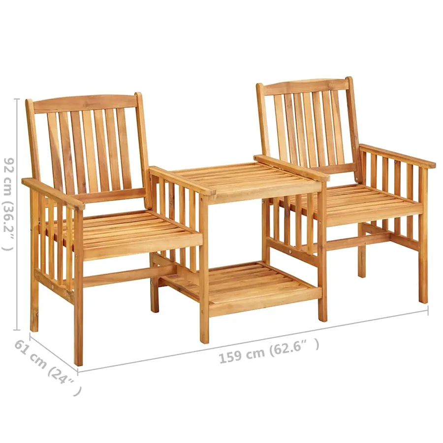 Chaises de jardin avec table à thé 159x61x92 cm Bois d'acacia - 7