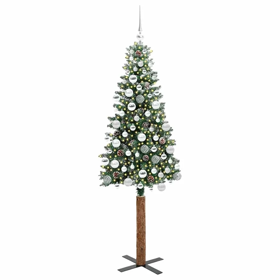 Sapin de Noël mince Vert 180 cm PVC et bois de pin massif - 3